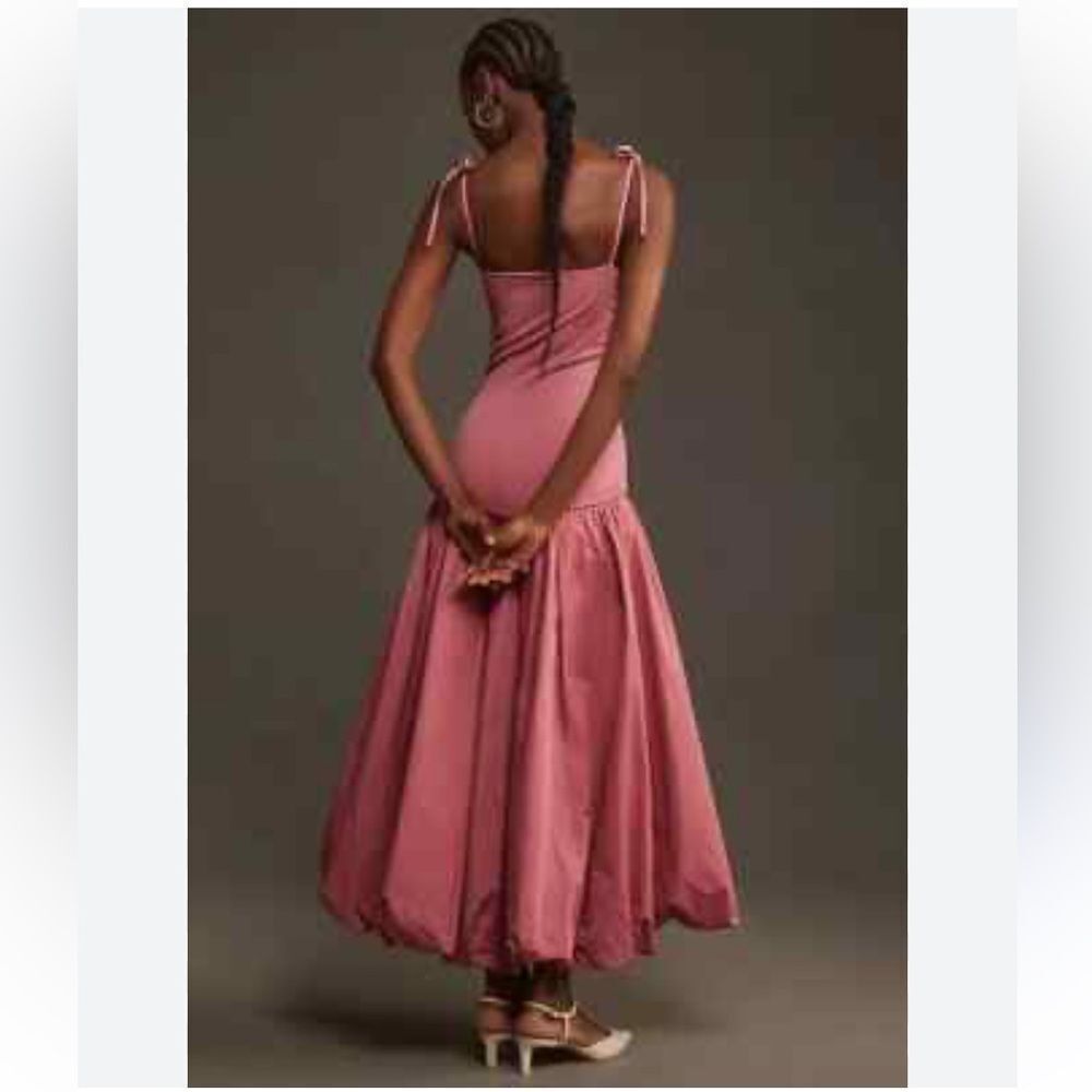 Anthropologie Mare Mare Sleeveless Drop-Waist Bubble-Hem Midi Dress Rose - Picture 3 of 7